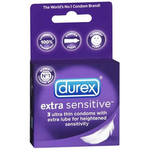 Durex Extra Sensitive Condoms 3 Pack - Ultra Thin for Heightened Sensitivity, Easy-On Shape, Pleasant Scent, World’s No.1 Condom Brand