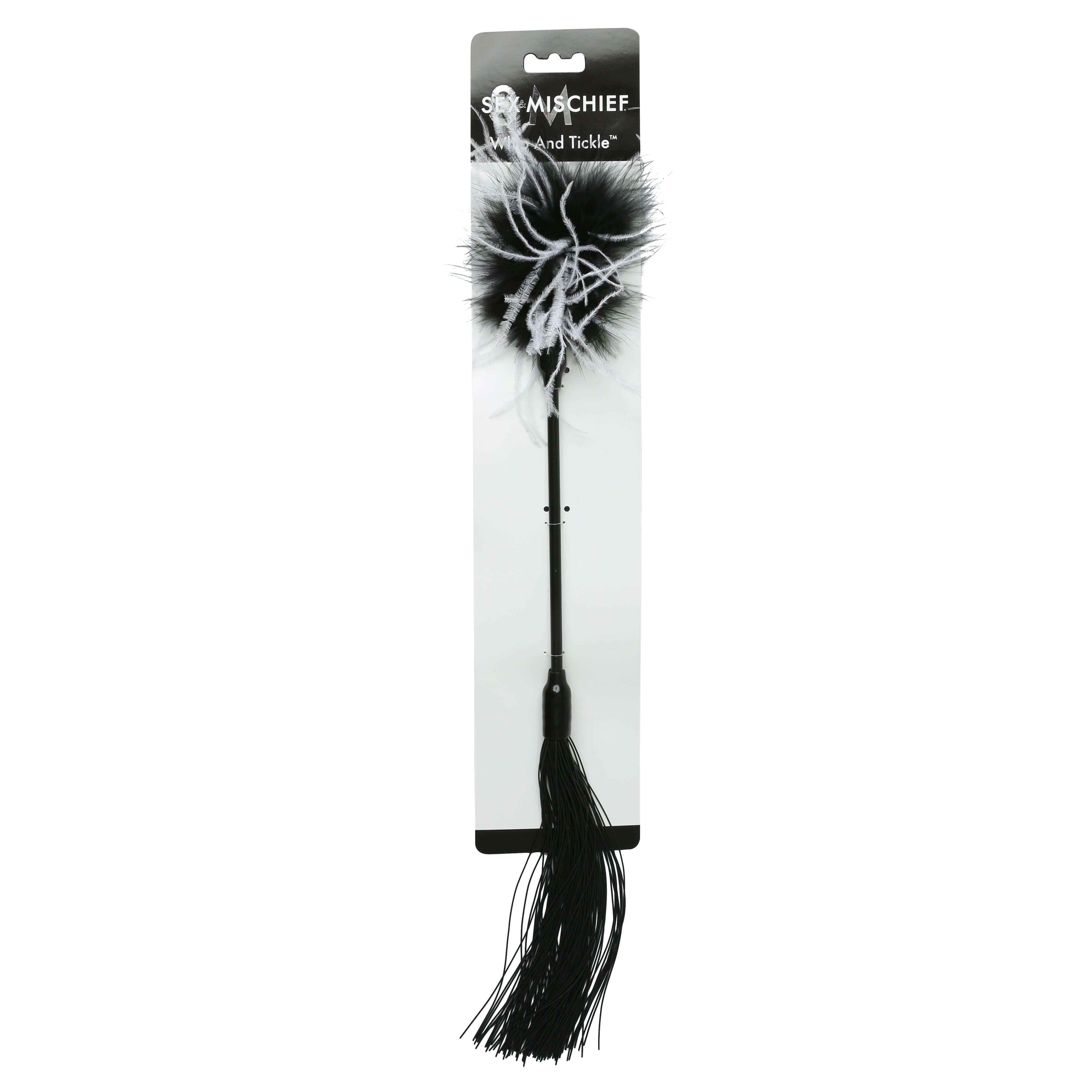 Sex and Mischief Black Whip and Tickler – Sensual Feather and Rubber Play