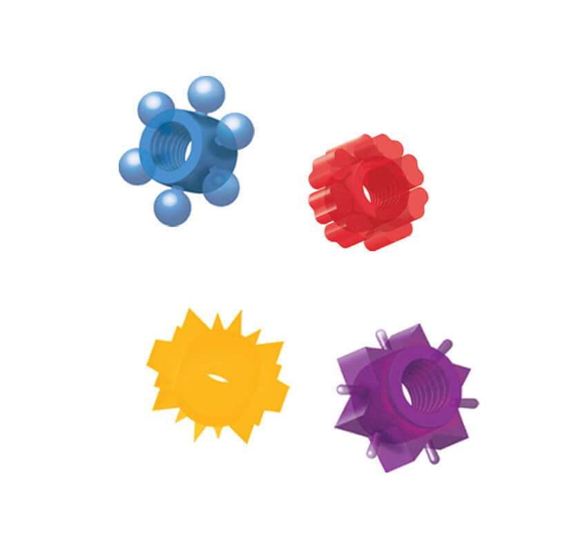 Assorted multicolored jelly cock rings in various shapes for enhanced pleasure and support during intimate moments.