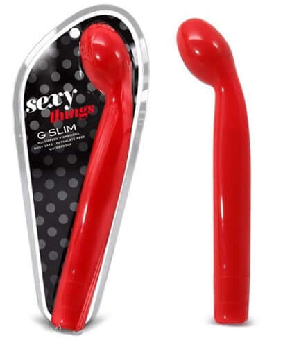 Sexy Things G Slim Scarlet Vibrator Red in packaging, showcasing its sleek design and vibrant red color for ultimate G-spot stimulation.