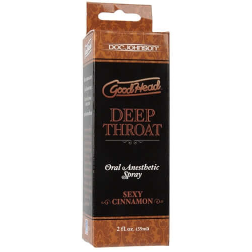 Good Head Deep Throat Spray by Doc Johnson, Sexy Cinnamon flavor, 2 fl oz box, oral anesthetic spray.