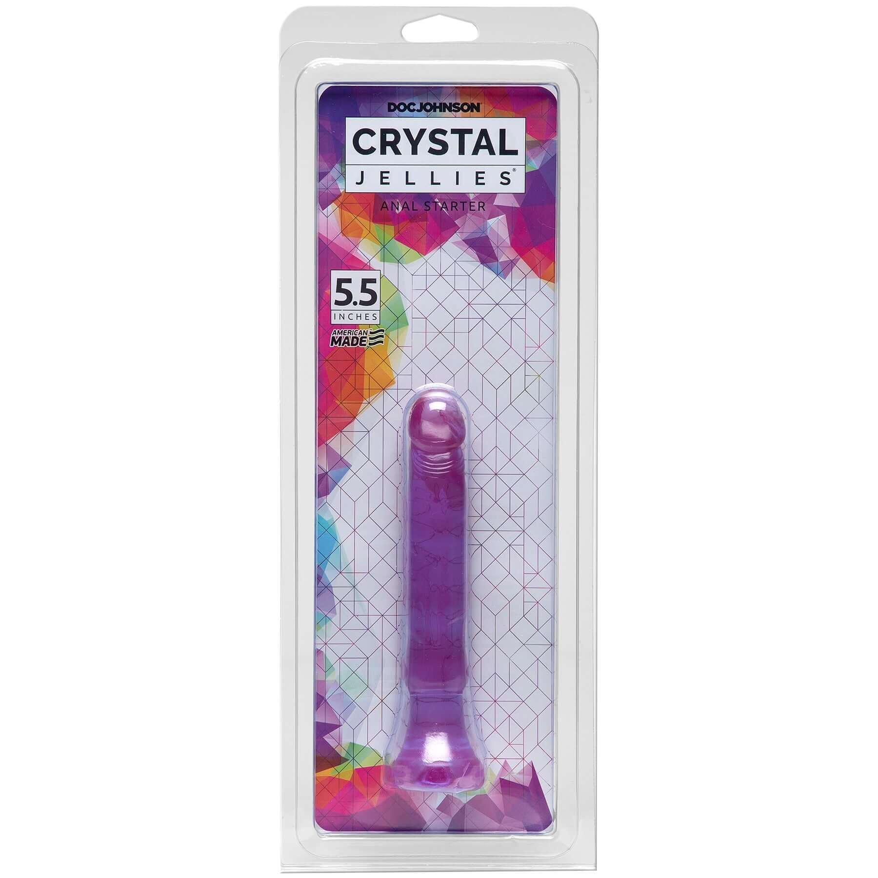 Doc Johnson Crystal Jellies Anal Starter in purple packaging, 5.5-inch insertable length, perfect for beginners.