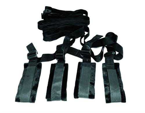 Sex & Mischief Bed Bondage Restraint Kit includes soft straps for comfortable restraint during intimate adventures.