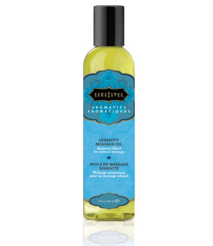 Kama Sutra Aromatic Massage Oil Serenity 8 Oz bottle, ideal for sensual massage and relaxation.
