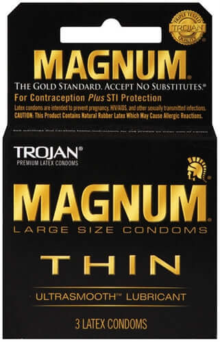 Trojan Magnum Thin Large Size Condoms 3 Pack with Ultrasmooth Lubricant for Comfort and Sensitivity