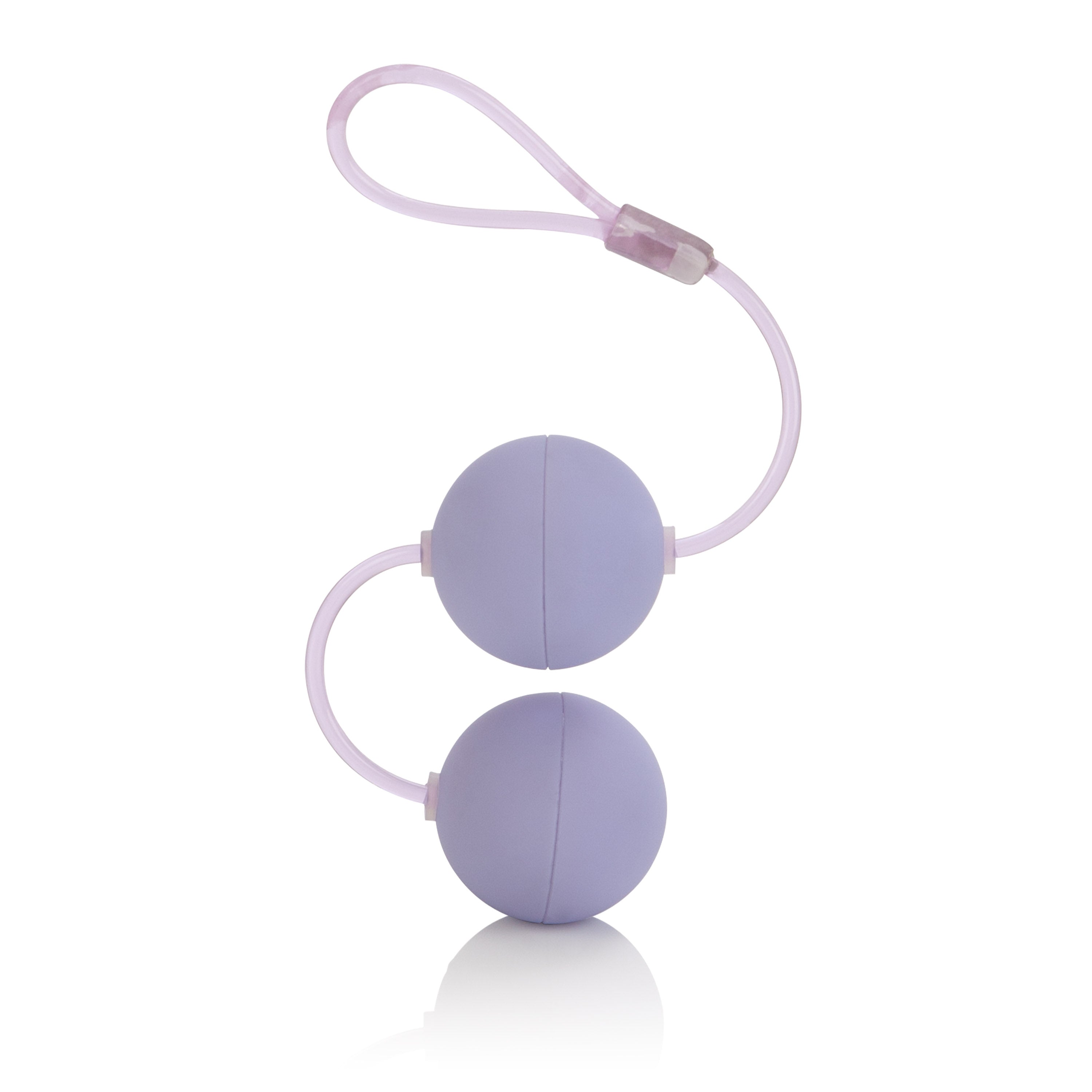 Purple First Time Love Balls Duo with retrieval cord, beginner-friendly design, velvety soft, perfect for new users.