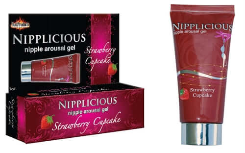 Nipplicious Strawberry Cupcake nipple arousal gel 1 Fl. Oz. box and tube packaging.