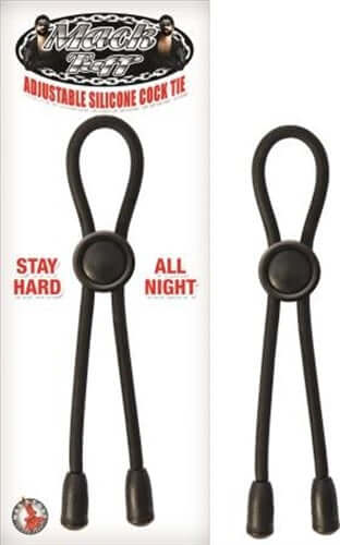 Mack Tuff Adjustable Silicone Cock Tie Black showing design and features to enhance stamina and support.