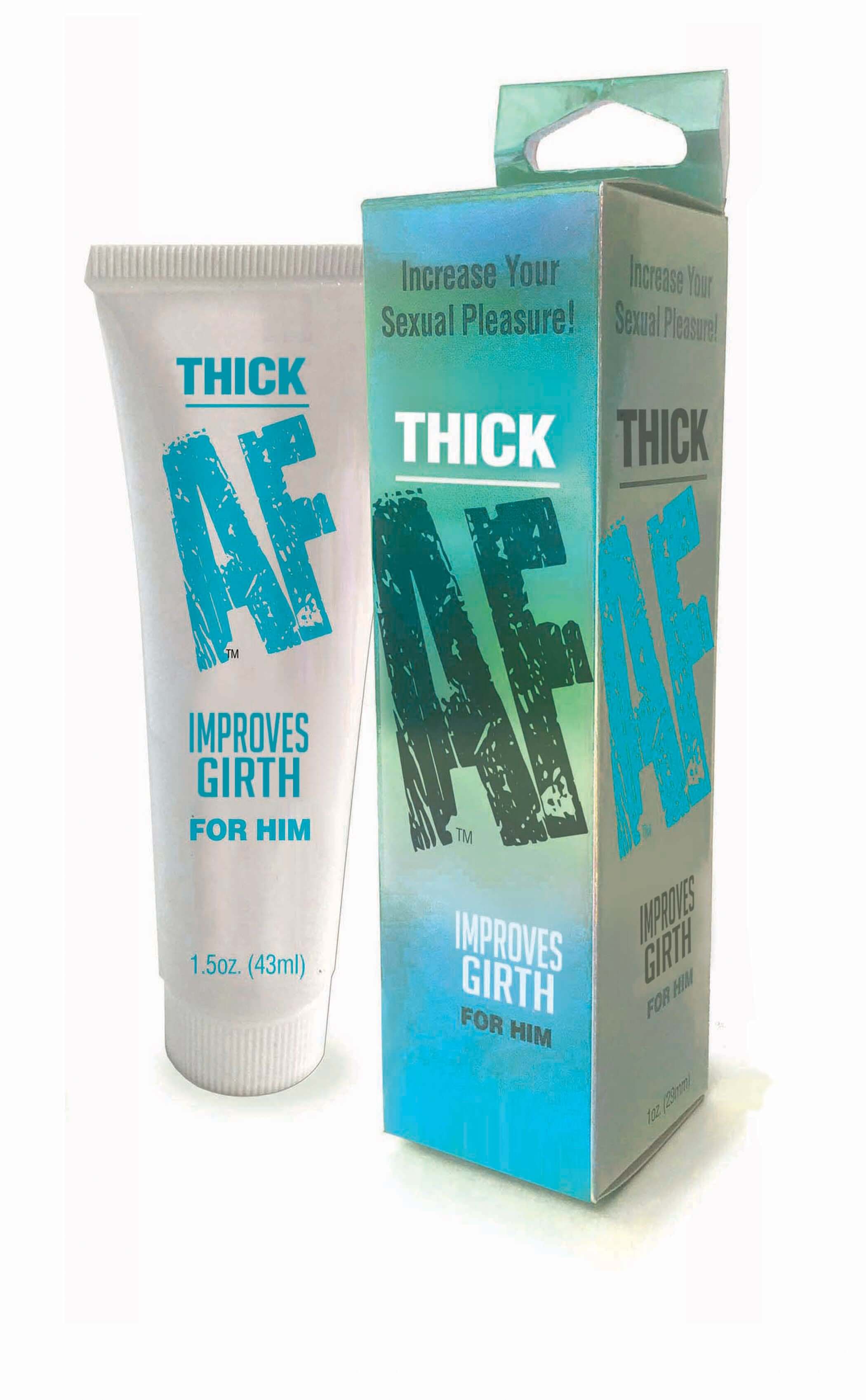 Thick AF Girth Cream for Him 1.5 Oz tube and box, promotes improved girth and confidence.