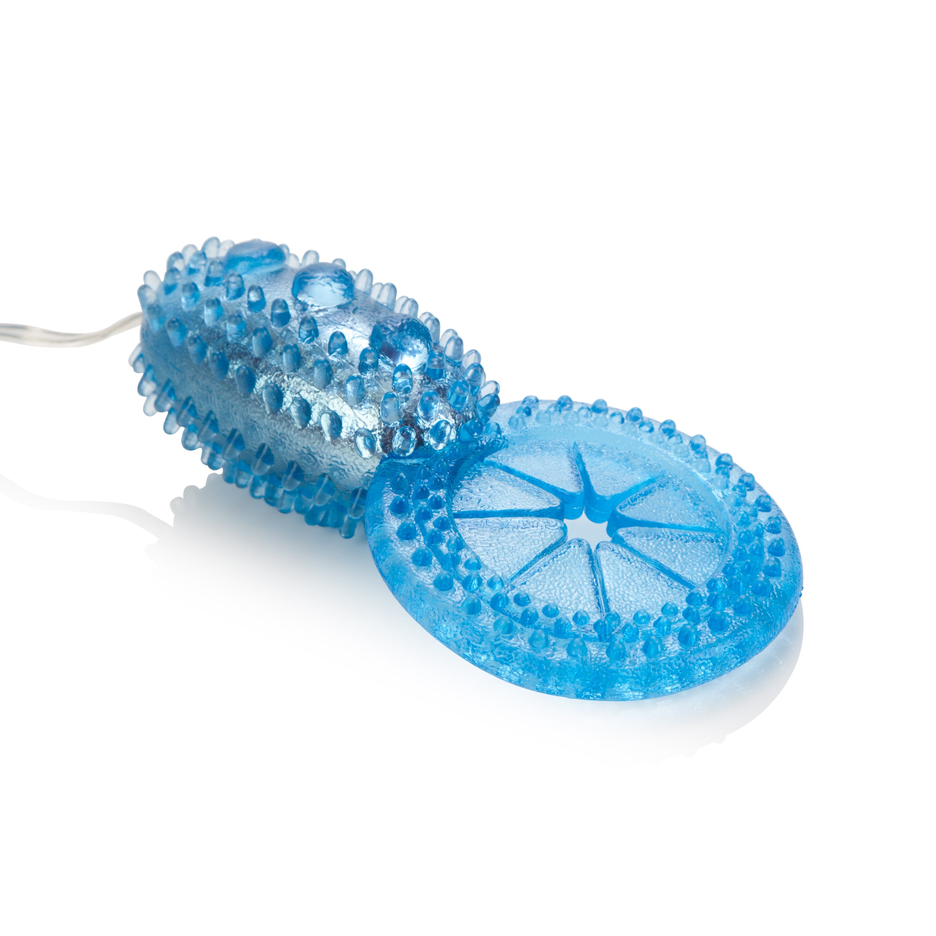 Shanes World His Vibrating Stimulator Blue, a blue vibrating cock ring and bullet combo for couples' pleasure.