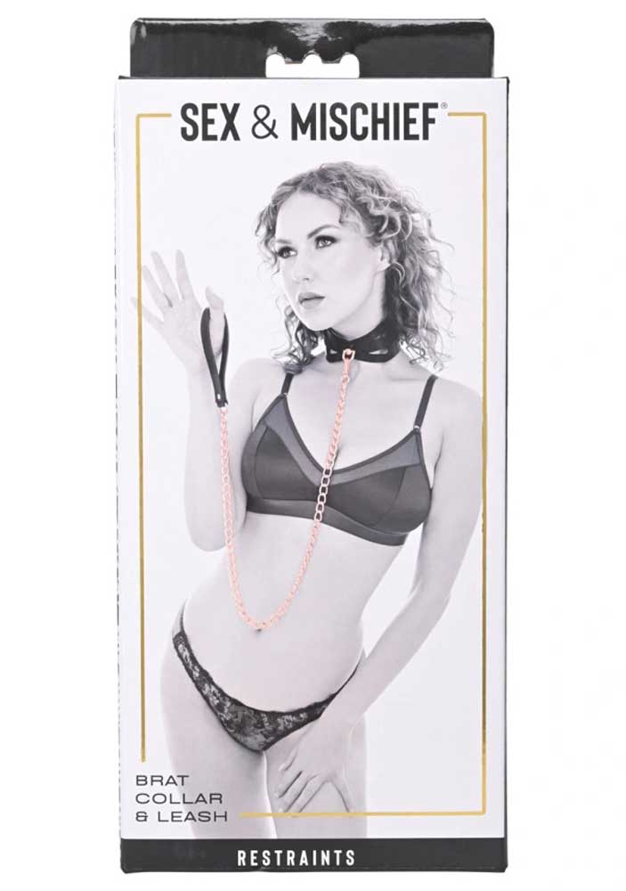 Brat Collar and Leash - Black / Rose Gold-3