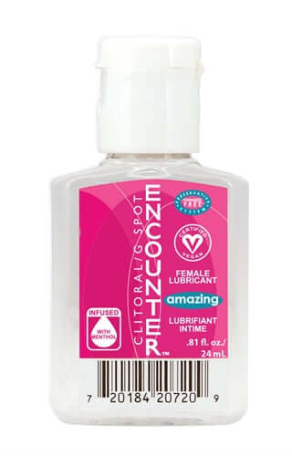 Amazing Encounter Lubricant 24 ml bottle with pink label, infused with menthol for enhanced pleasure.