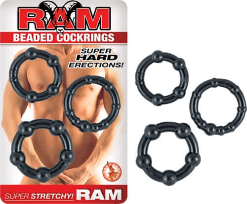 Ram Beaded Cockrings - Black-0