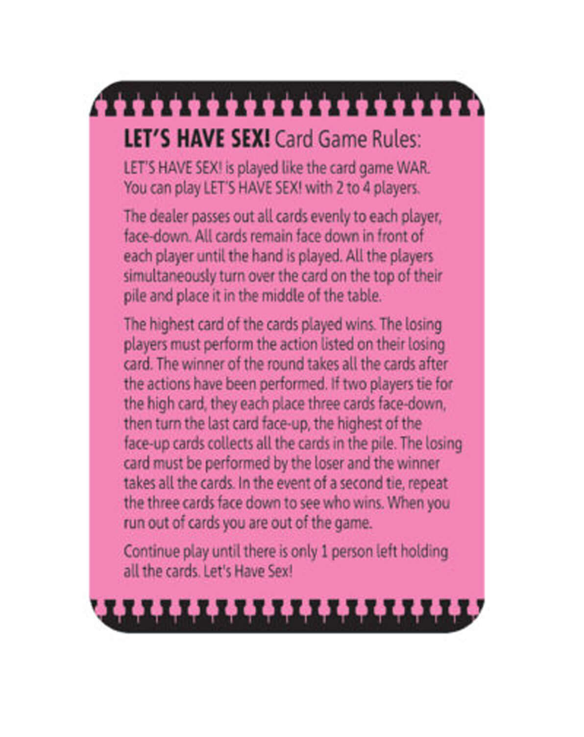 Let's Have Sex card game rules on a pink card with black border