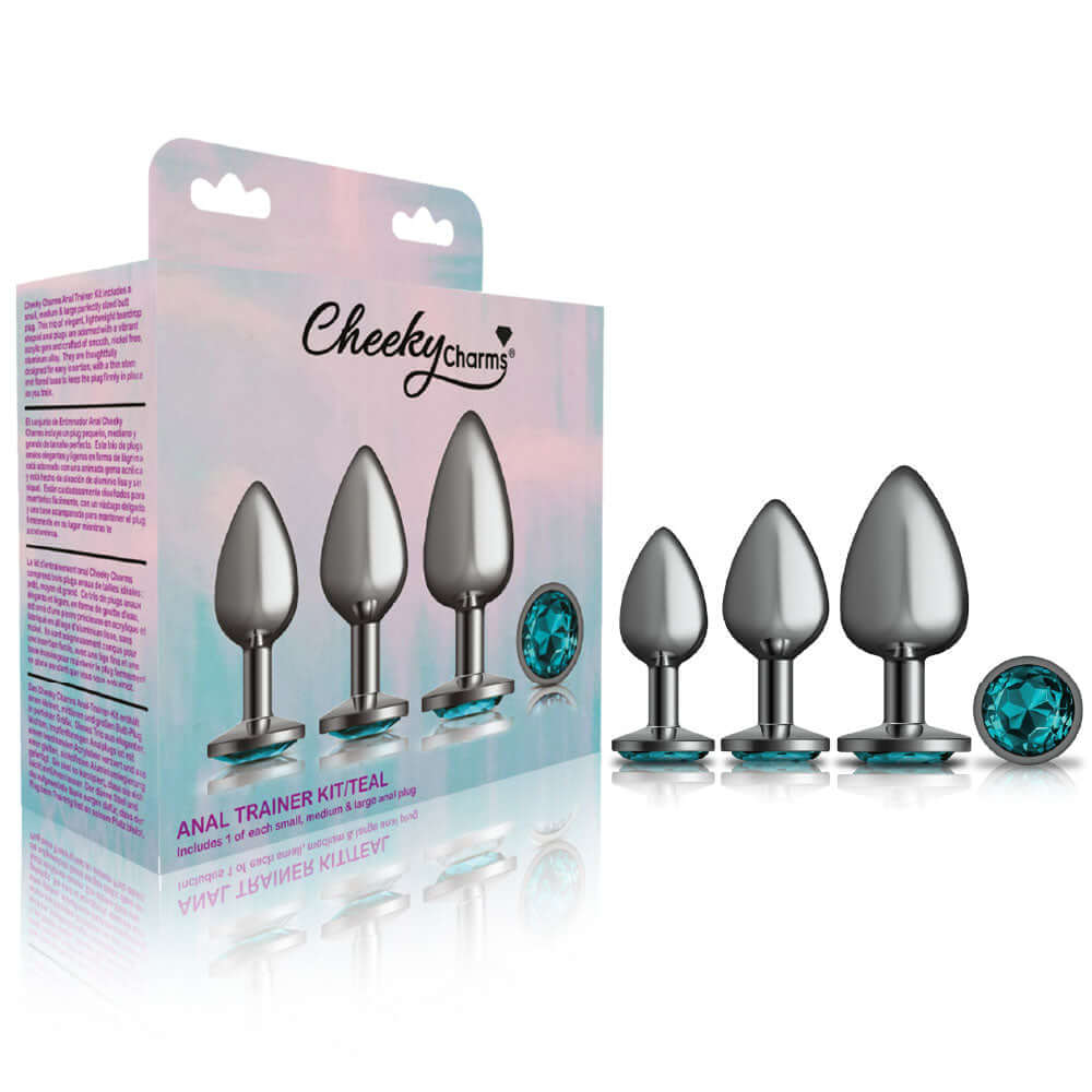 Cheeky Charms - Metal Butt Plug Gunmetal - Round - Teal - Kit - Preorder Only