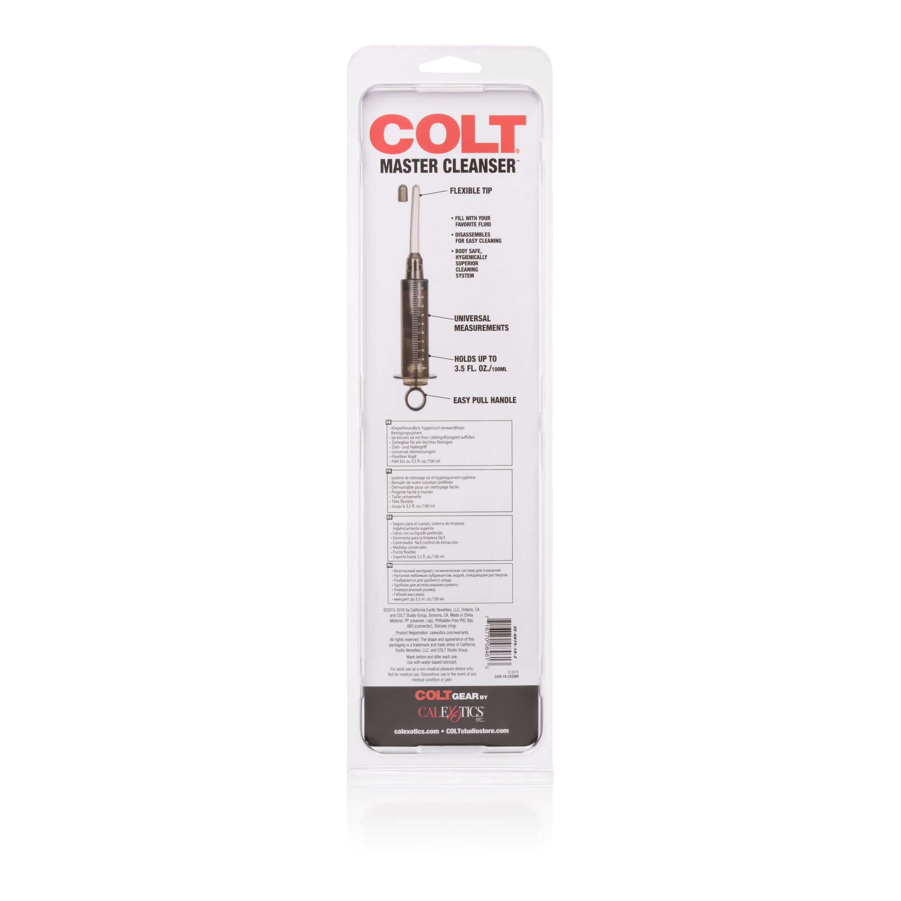 Colt Master Cleanser personal hygienic cleansing system in packaging with universal measurements and removable tip.
