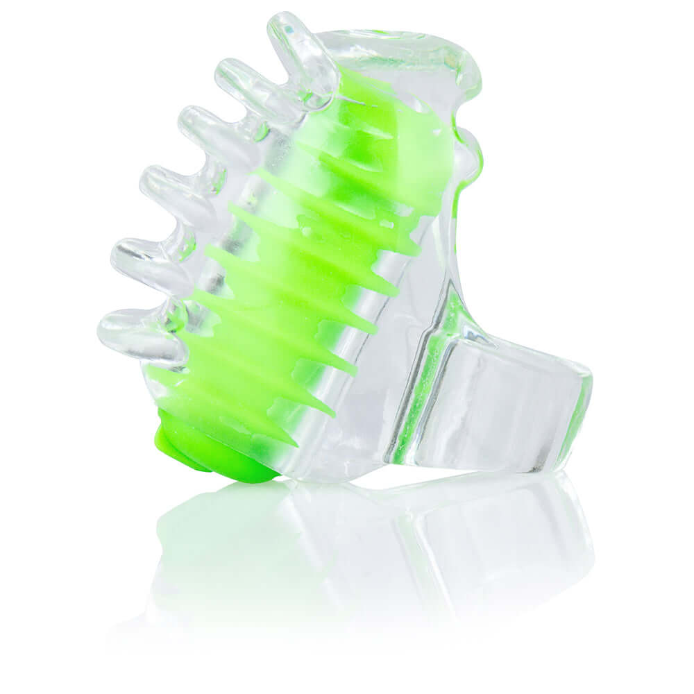 Screaming O ColorPop FingO Tips Finger Vibe Green, a mini vibe with a powerful 13,500 RPM motor for intimate pleasure.