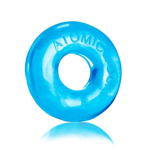Oxballs Atomic Jock Do-Nut-2 Fatty Cock Ring Blue displayed against a reflective surface.