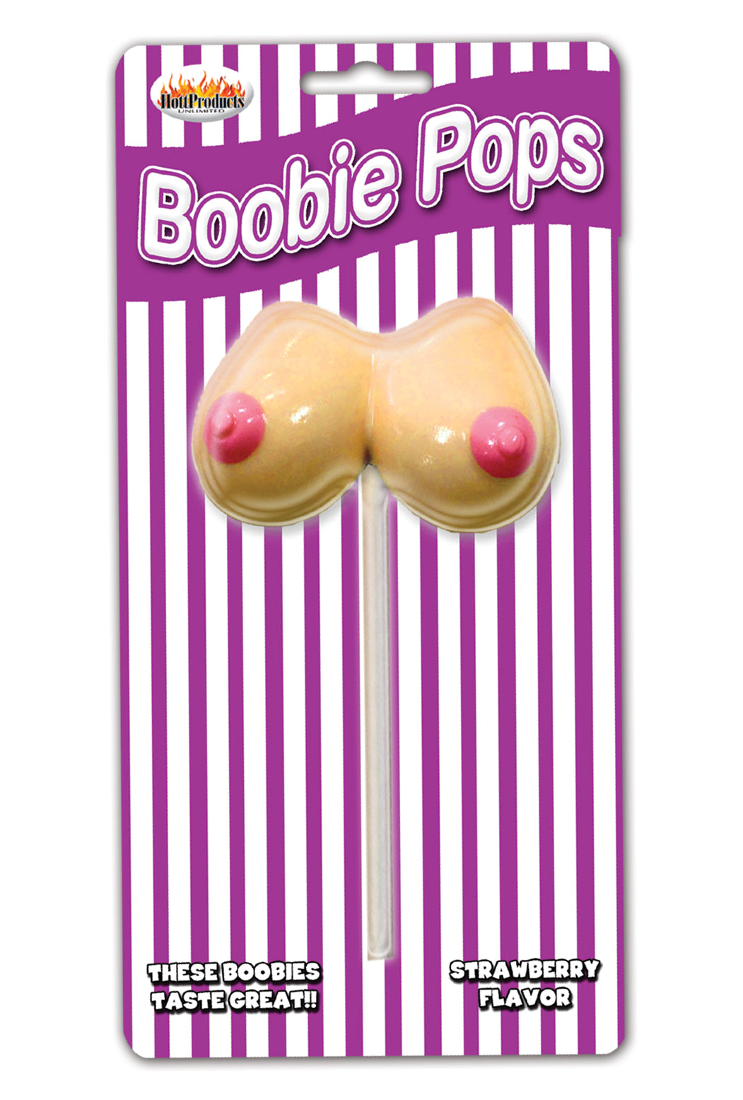 Boobie Pops Strawberry Flavor novelty candy with playful design, perfect for adult parties and gag gifts.