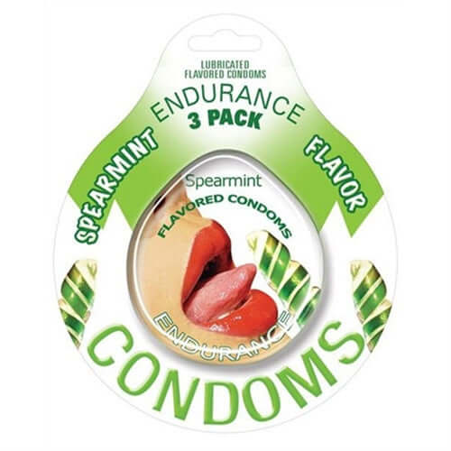 Spearmint Endurance Flavored Condoms 3 Pack with disc for a discreet and classy look