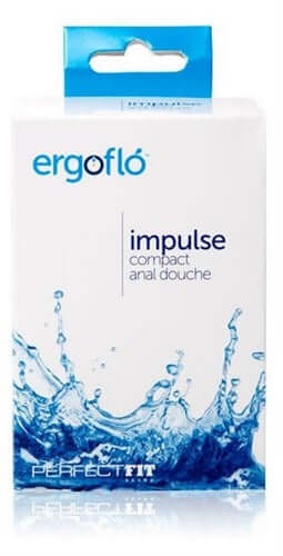 Ergoflo Impulse Compact Anal Douche packaging with water splash design for personal hygiene.