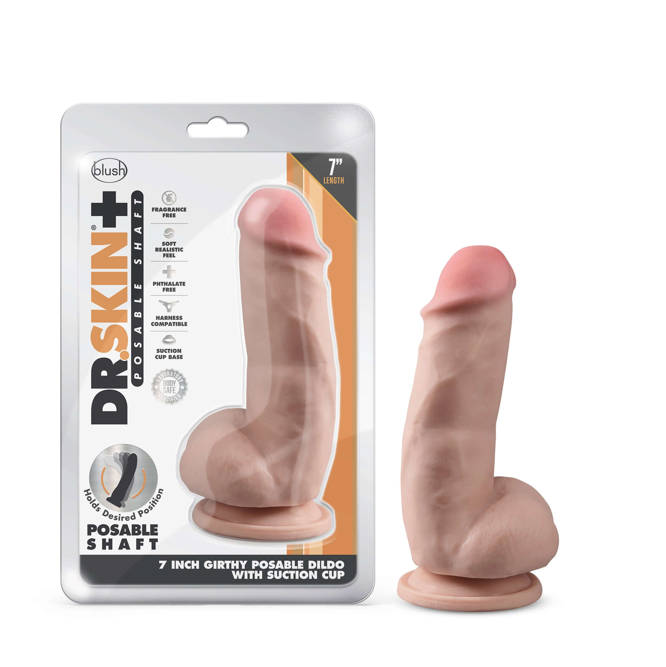 Dr. Skin Plus - 7 Inch Girthy Posable Dildo With Balls - Vanilla-6