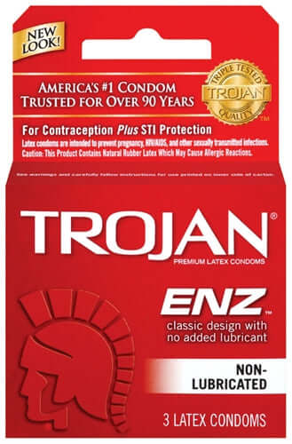Trojan ENZ Non-Lubricated Condoms 3 Pack - classic design, America's #1 condom for STI protection and contraception.