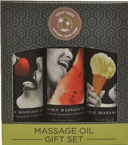 Edible Massage Oil Gift Set Box Strawberry Vanilla & Watermelon 2 Oz
