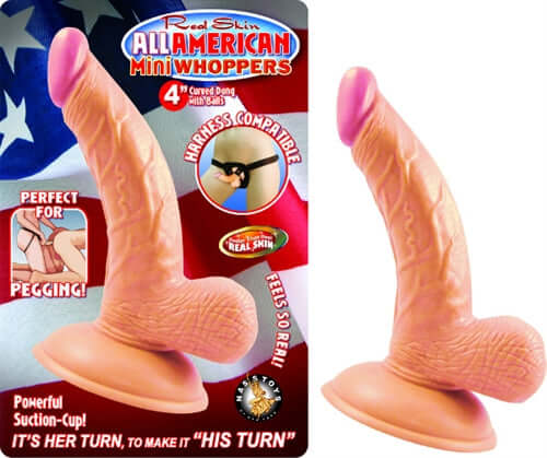 All American Mini Whoppers 4-Inch Curved Dong With Balls - Flesh-0