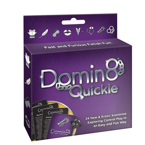 Box of Domin8 Quickie game featuring 24 erotic scenarios, exploring submissive and dominant role play with fast and furious fetish fun.
