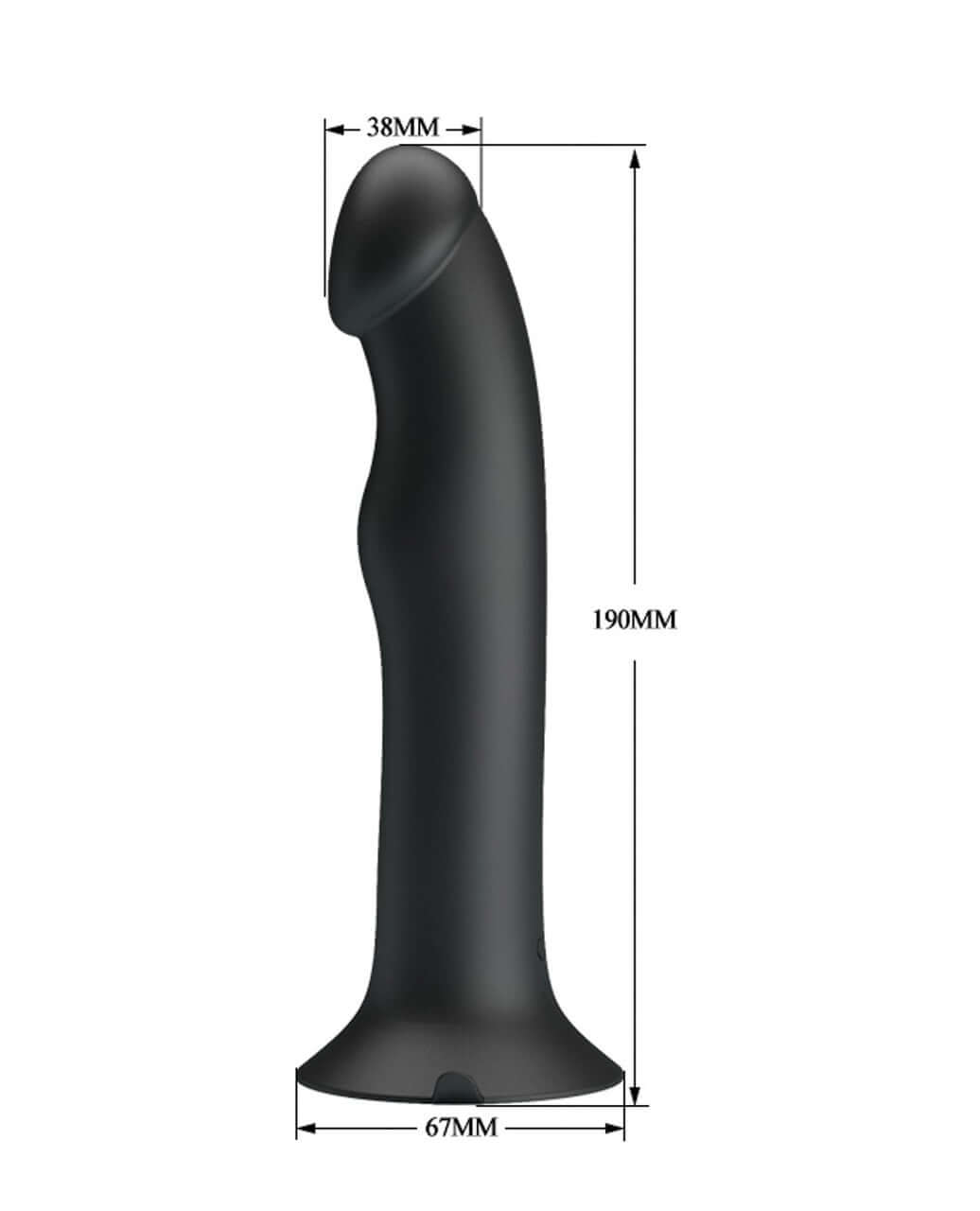 Pretty Love Murray Vibrating Dildo Black with dimensions 190MM height, 38MM width, and 67MM base for customizable pleasure.