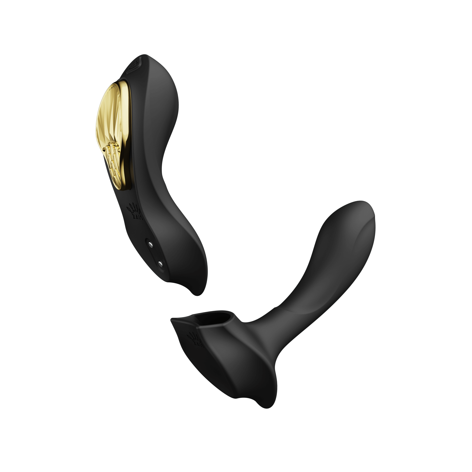 ZALO Aya Wearable Vibrator Obsidian Black with removable silicone attachment, showing sleek, ergonomic design for external and internal stimulation