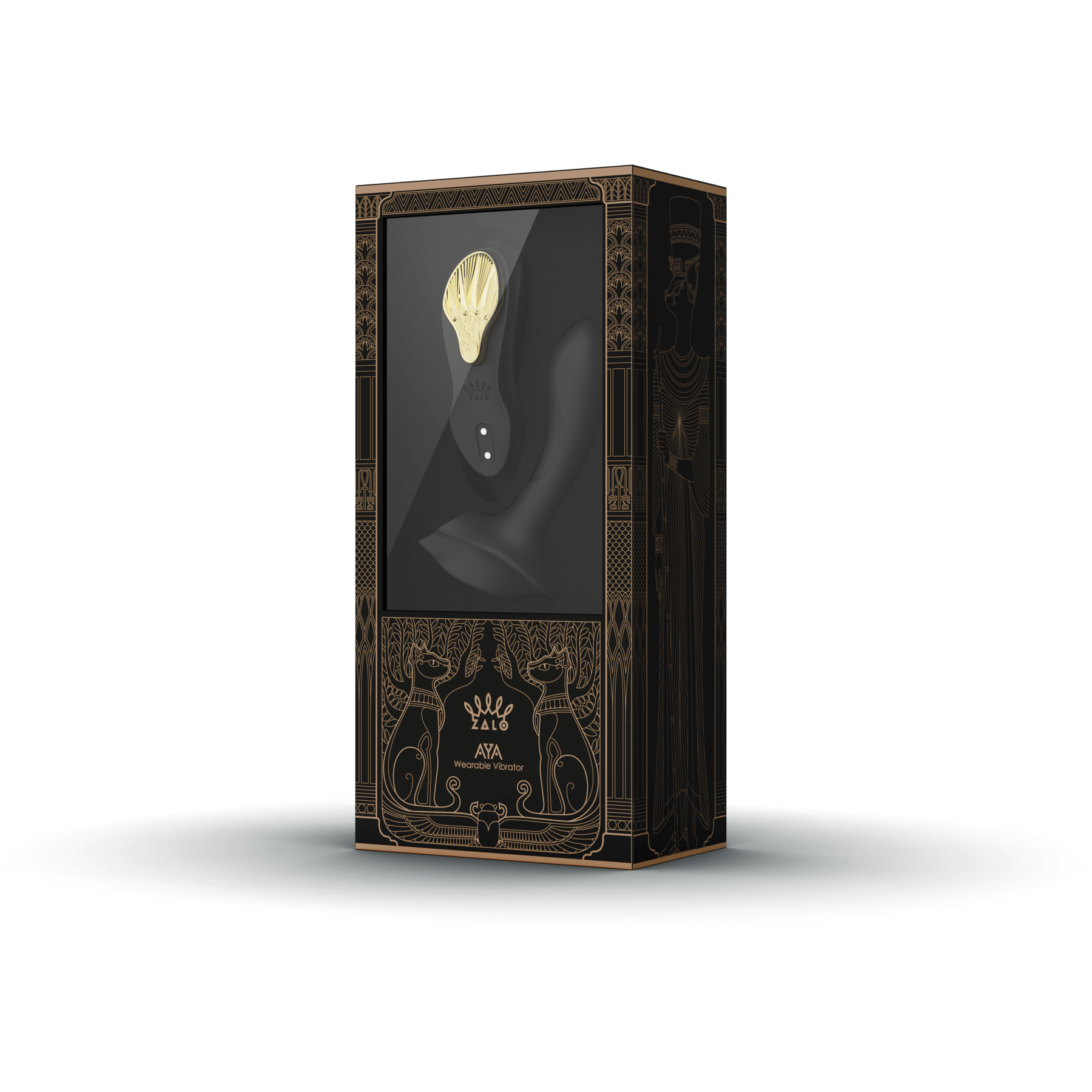 Box of ZALO Aya Wearable Vibrator in Obsidian Black packaging from the Legend Series with elegant design.