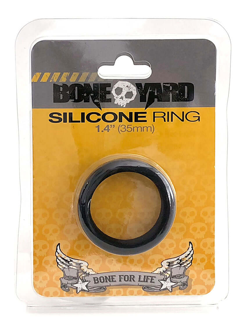 Boneyard Silicone Ring 35mm Black in packaging showing the ring design and size.