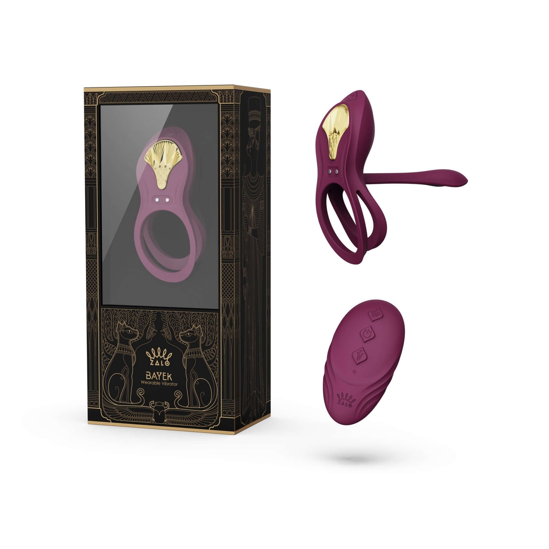 ZALO Bayek Vibrating Couples Ring in Velvet Purple with Remote Control and Packaging Box