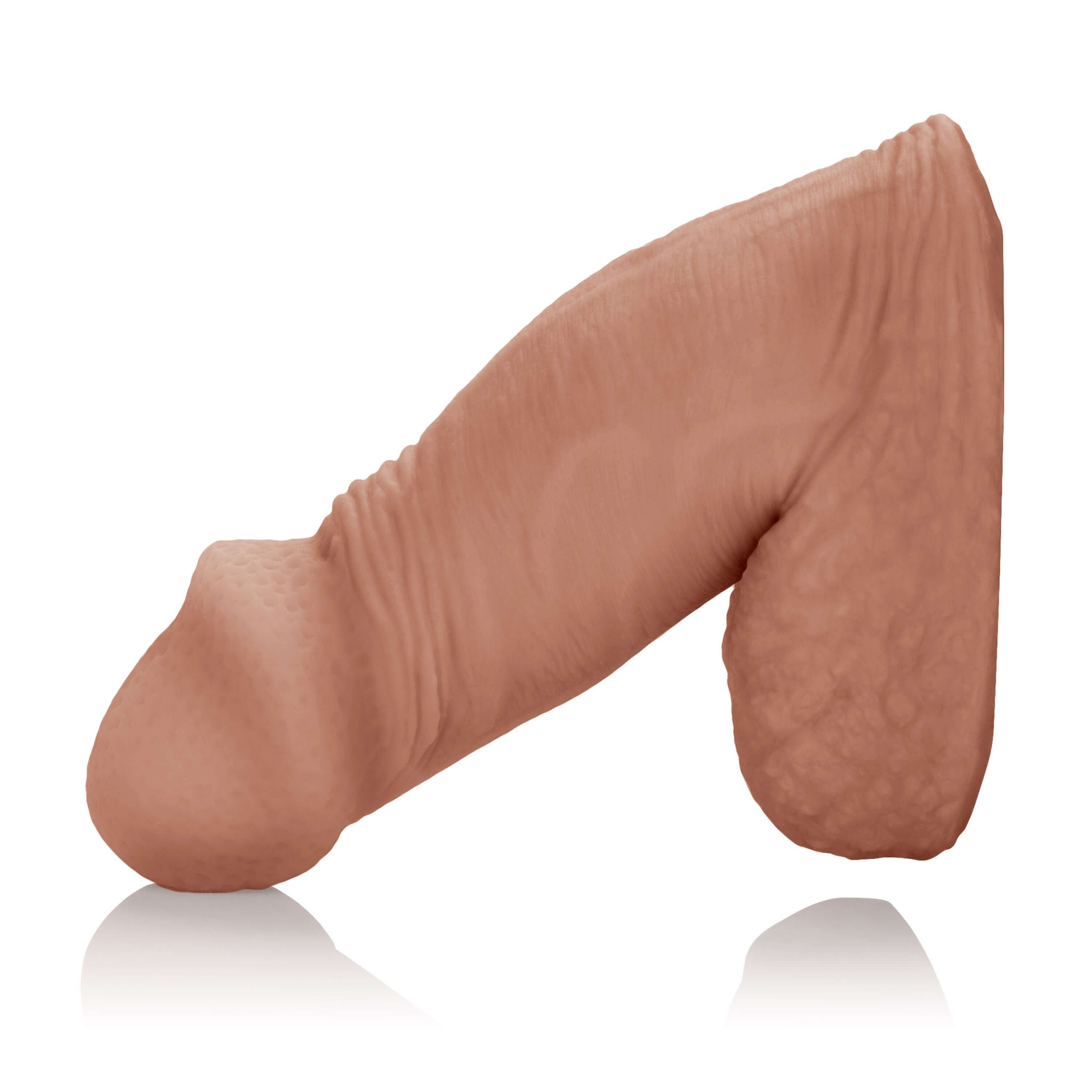 Packer Gear Packing Penis 4 Inch Brown shown from the side, designed for realistic appearance and comfort.