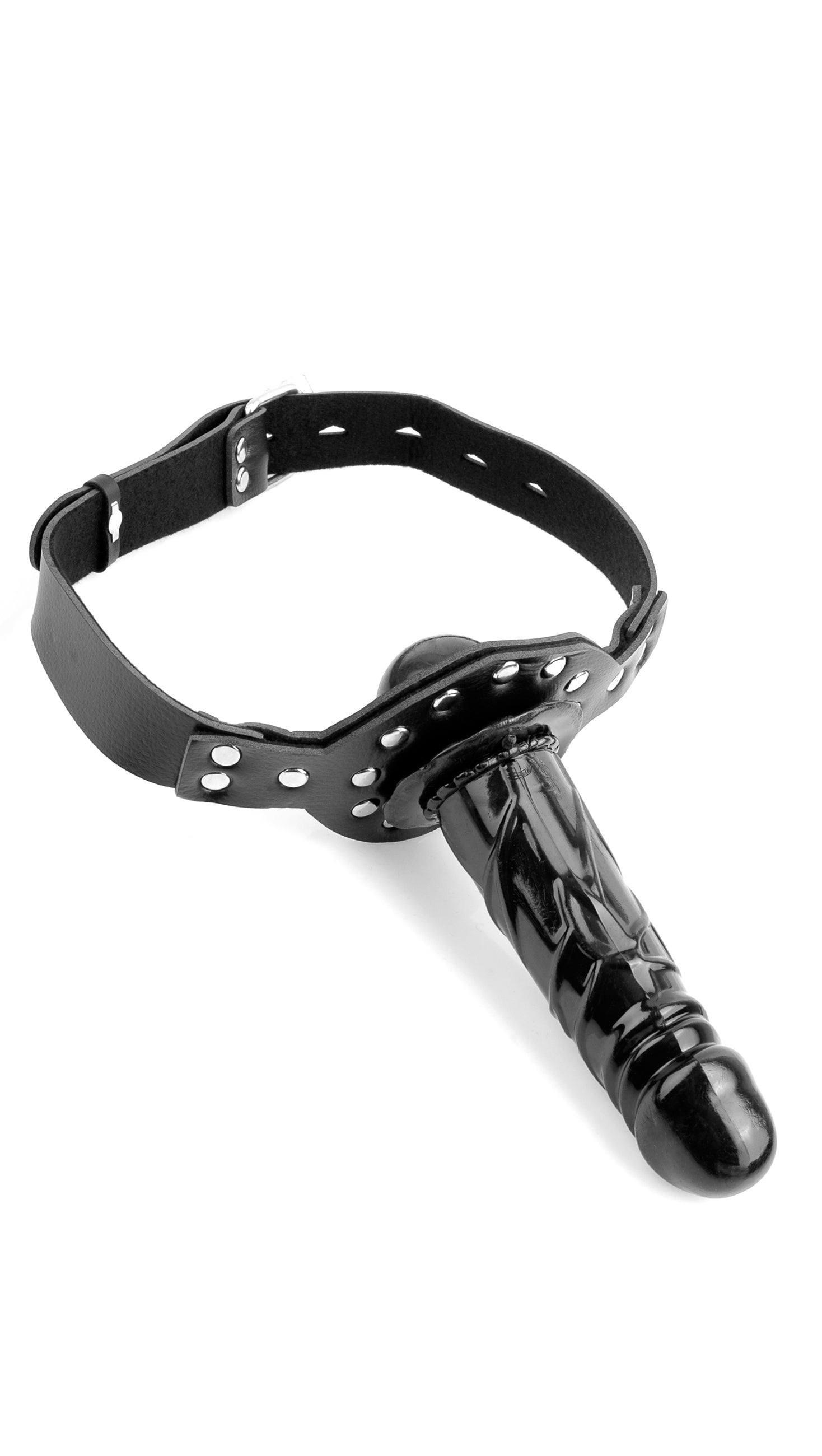 Fetish Fantasy Deluxe Ball Gag with black leather harness and realistic dong attachment