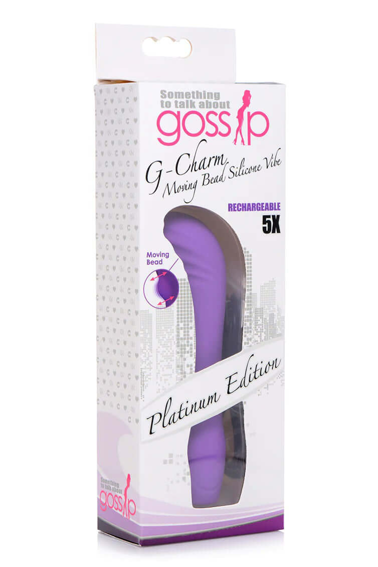 Violet 5x G-Charm Moving G-Spot Bead Mini Vibe in platinum edition packaging.