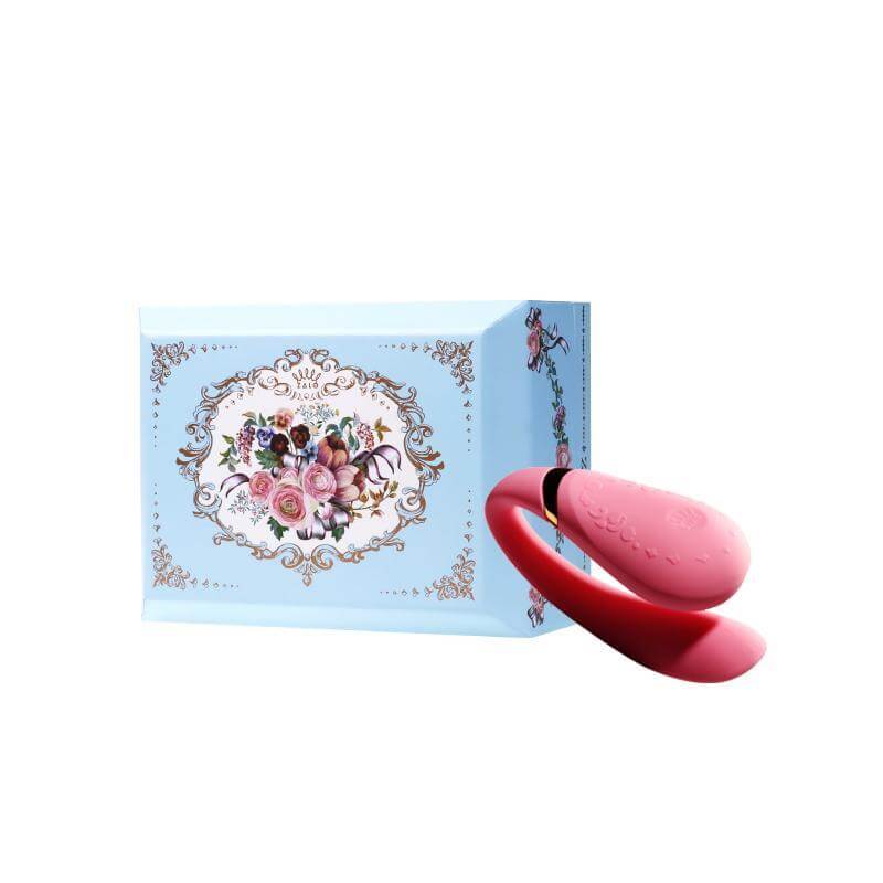 ZALO Fanfan App-controlled Rechargeable Couples Massager in Rogue Pink with elegant blue packaging from the Versailles Series.