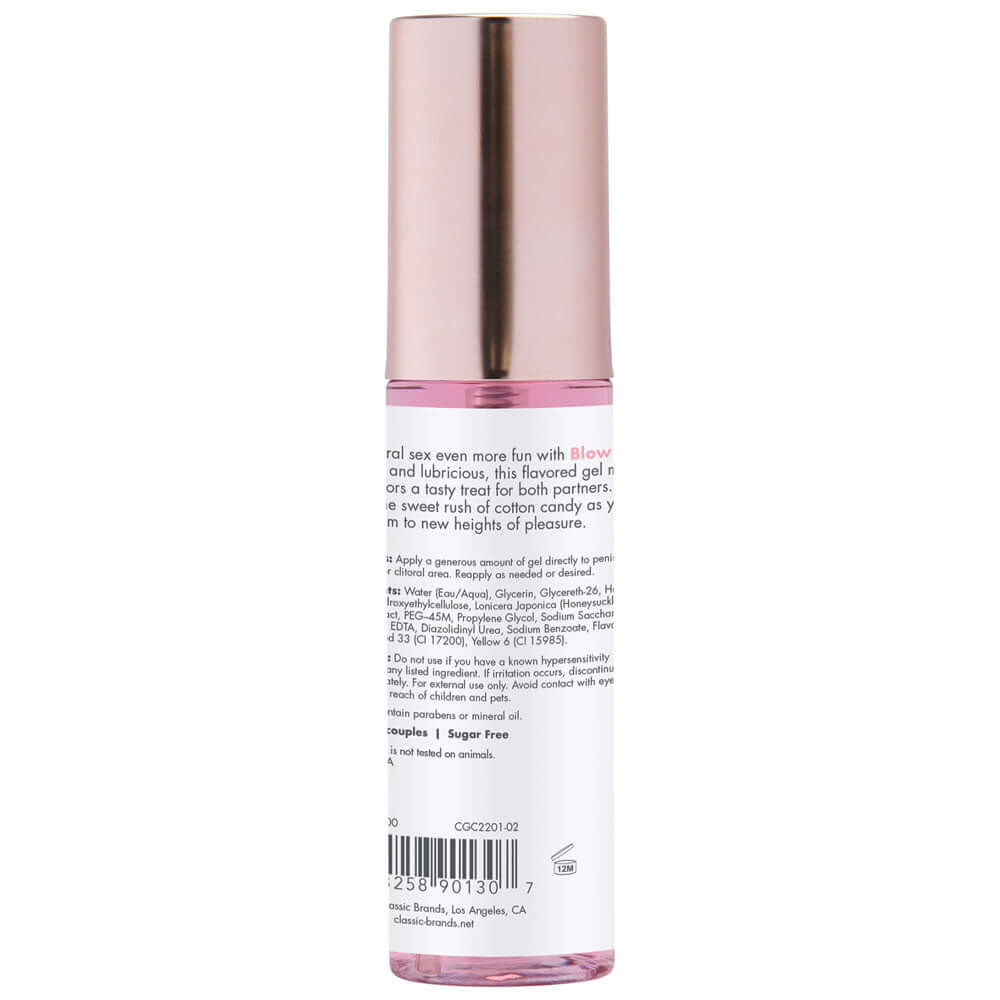 Blow Me Oral Sex Gel Sugar Rush 2 Oz bottle with pink cap and ingredient details on label