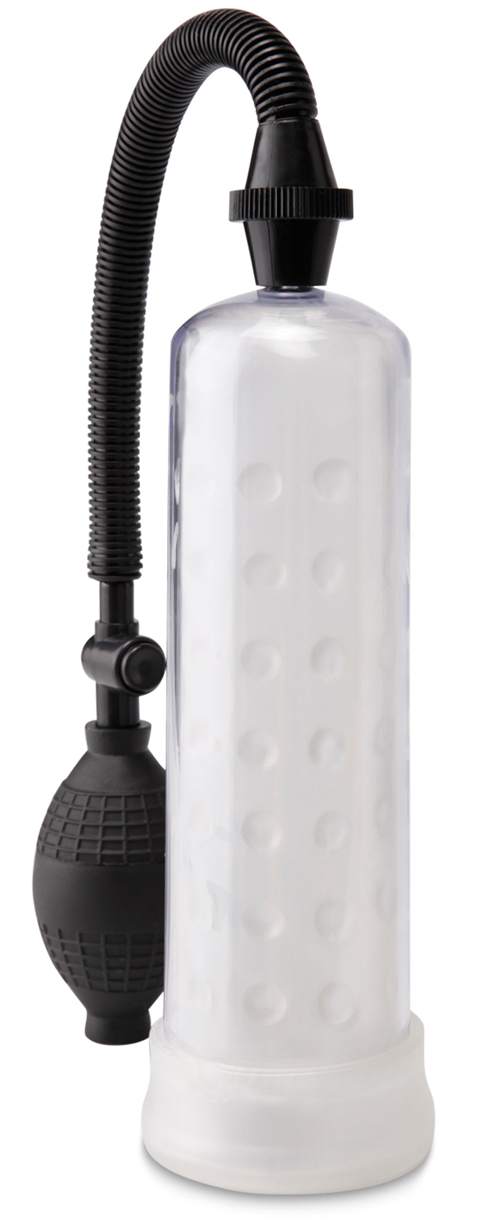 Pump Worx Silicone Power Pump Clear for temporary firmness with soft silicone sleeve and clear cylinder for monitoring.