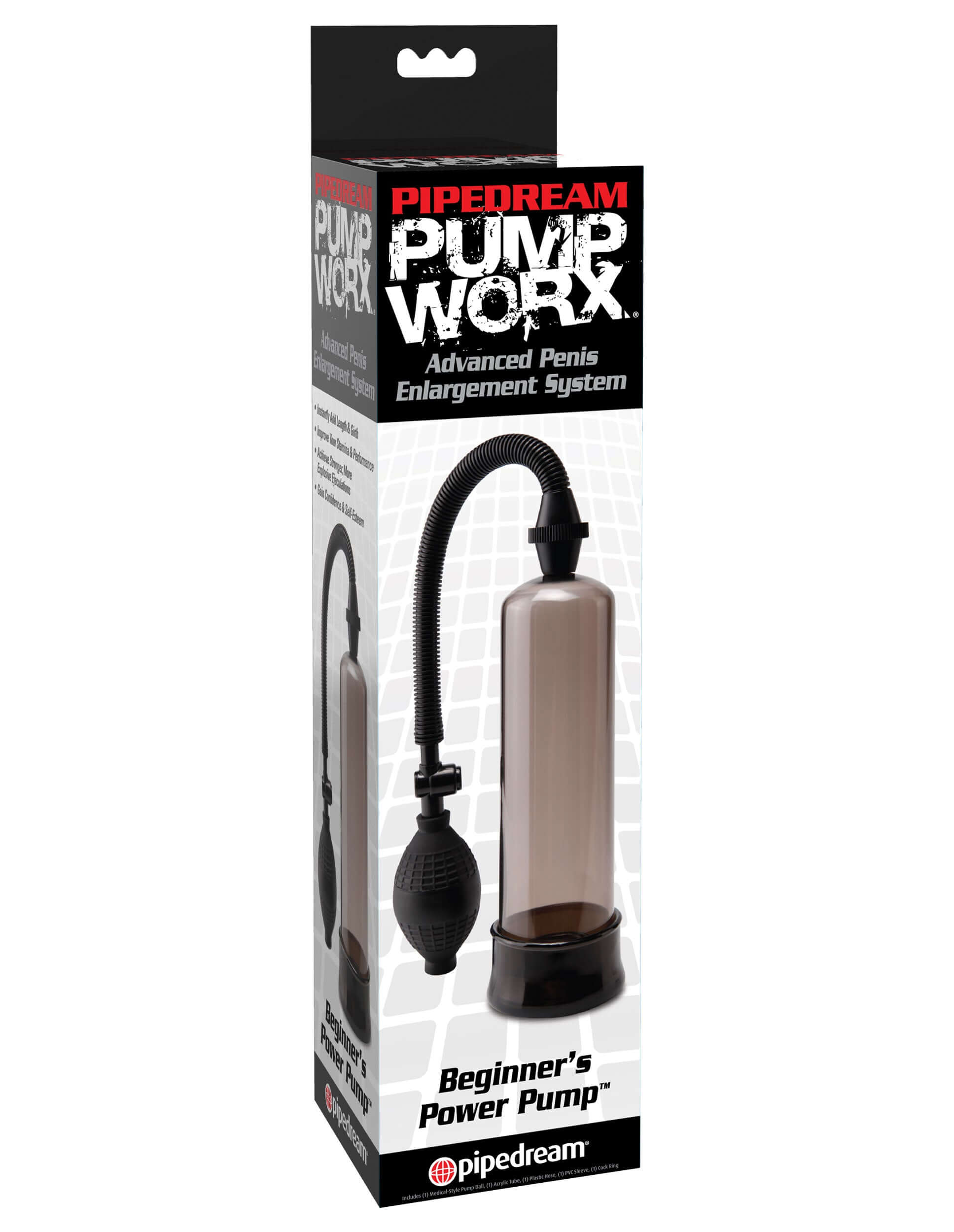 Pump Worx Beginners Power Pump Black packaging showcasing a manual vacuum device for entry-level users.