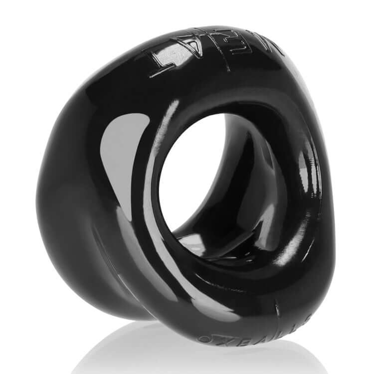 Oxballs Meat Padded Cock Ring Black showcasing its unique padded design and flexible construction.