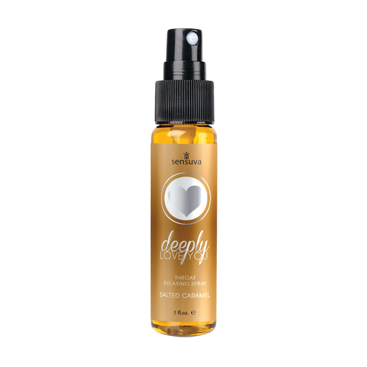 Deeply Love You Throat Relaxing Spray Salted Caramel 1 Oz in a spray bottle for soothing throat relief.