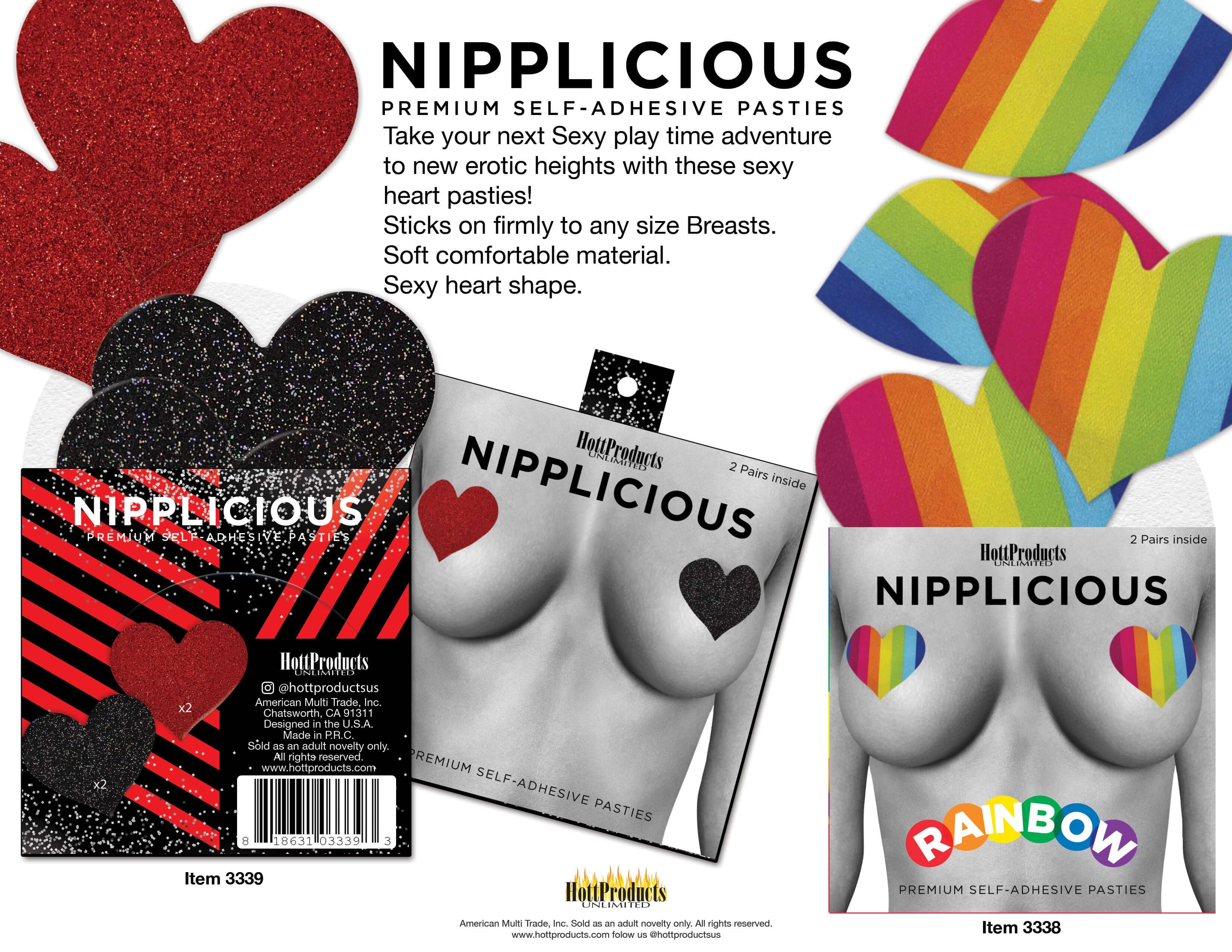 Nipplicious - Heart Shape Pasties - Glitter - Red and Black-0