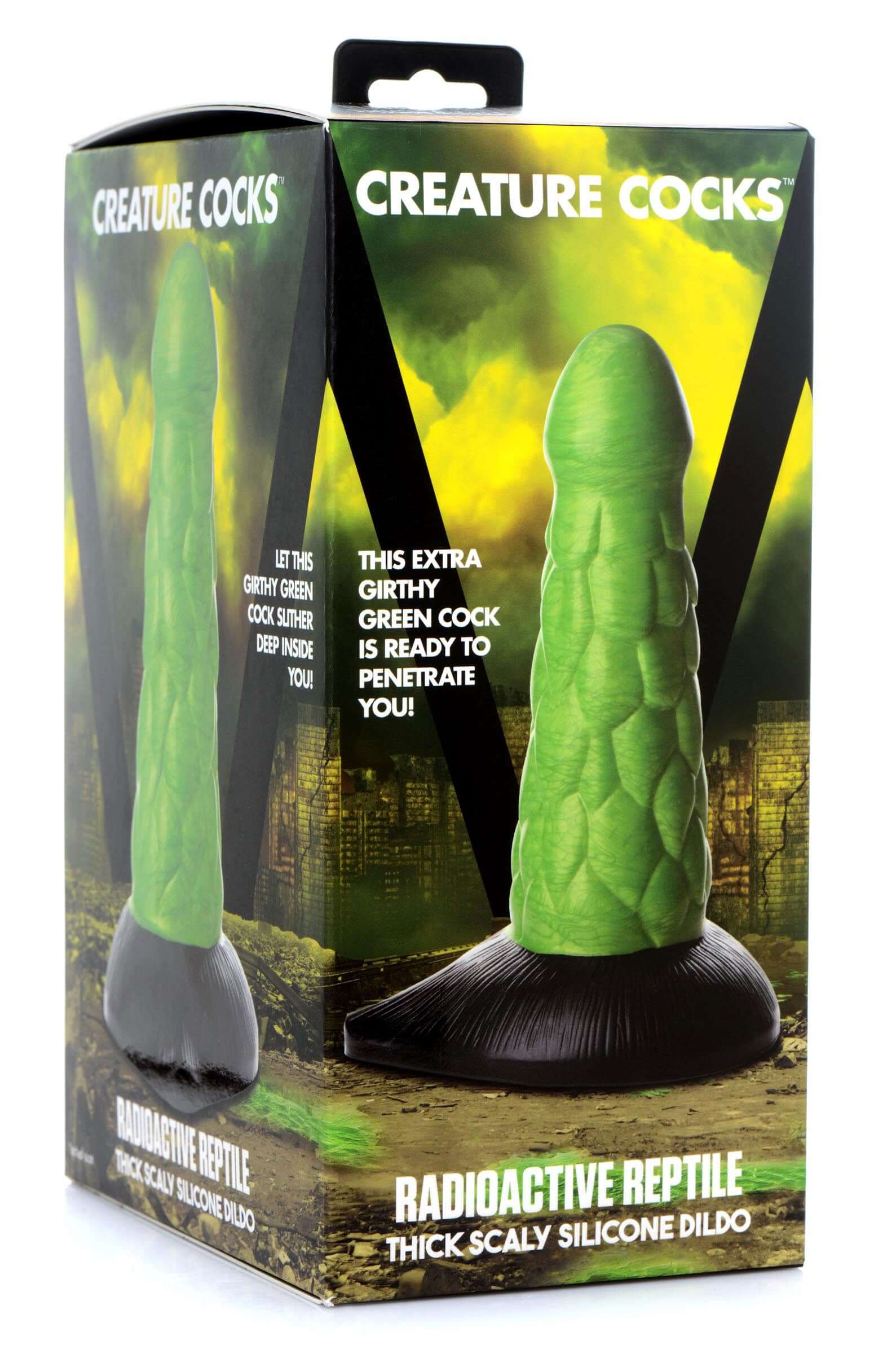 Cc - Radioactive Reptile Thick Scaly Silicone Dildo - Green