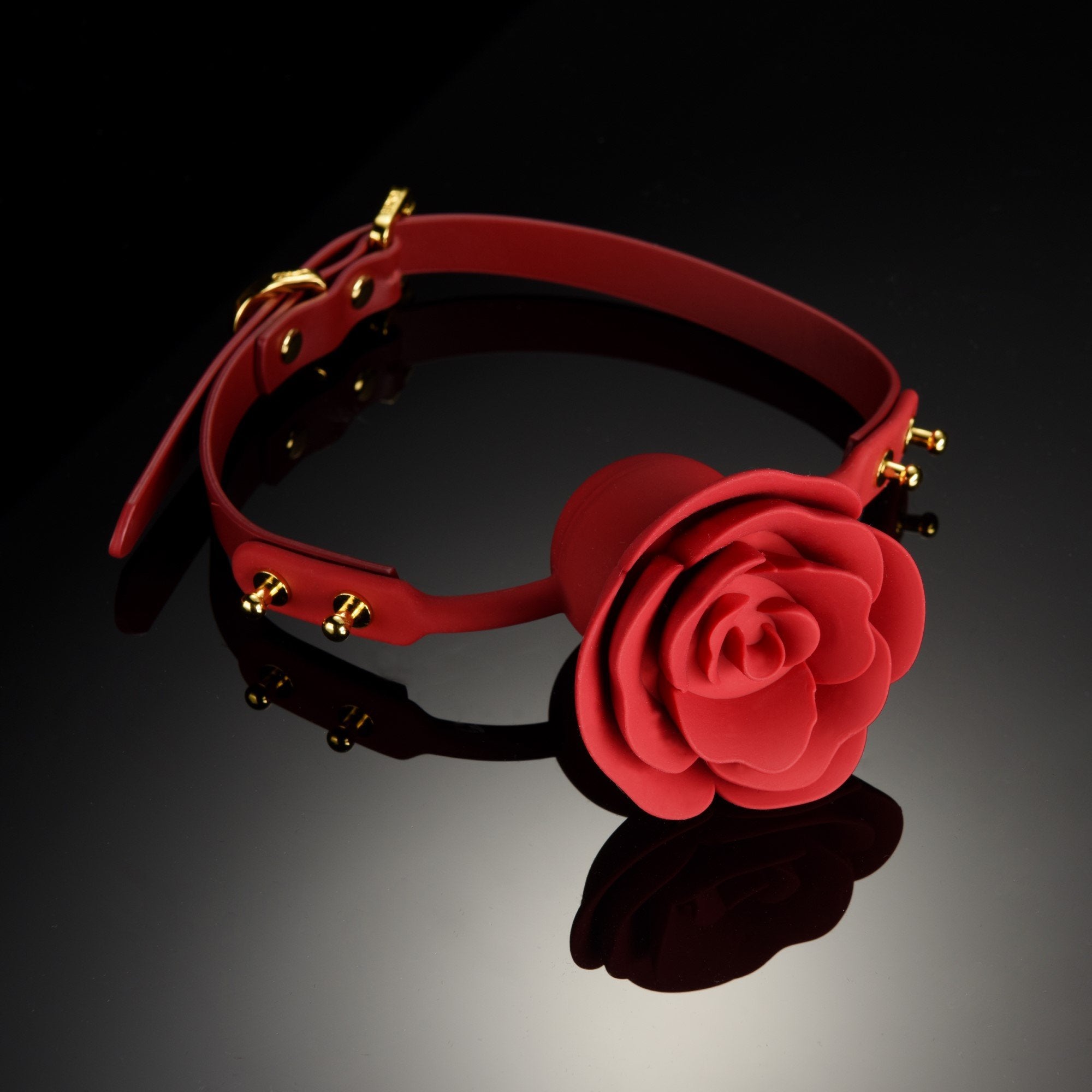 ZALO & UPKO Doll Designer Collection Rose Ball Gag - Red luxury Italian leather and Dow-Corning silicone with rose-shaped design.