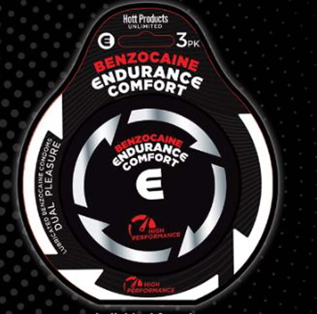 Endurance Comfort Benzocaine Condoms 3 Pk packaging with high performance dual pleasure label