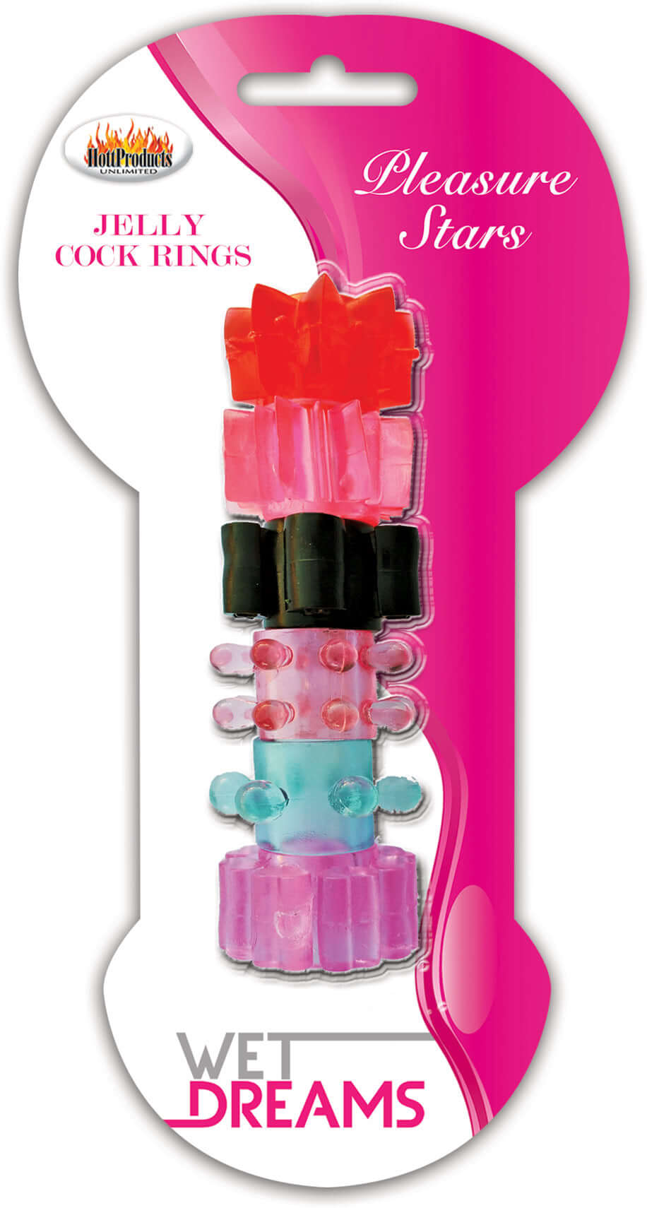 Pleasure Stars Jelly Cock Rings in assorted colors and shapes for enhanced intimacy and performance.