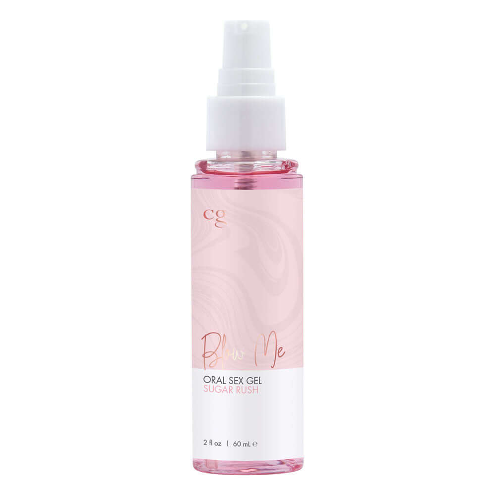 Blow Me Oral Sex Gel Sugar Rush 2 Oz bottle featuring a sweet cotton candy-inspired flavor for enhanced pleasure.
